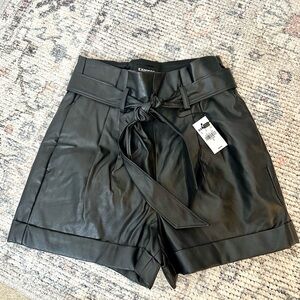Express Black Faux Leather Women Paper Bag Shorts